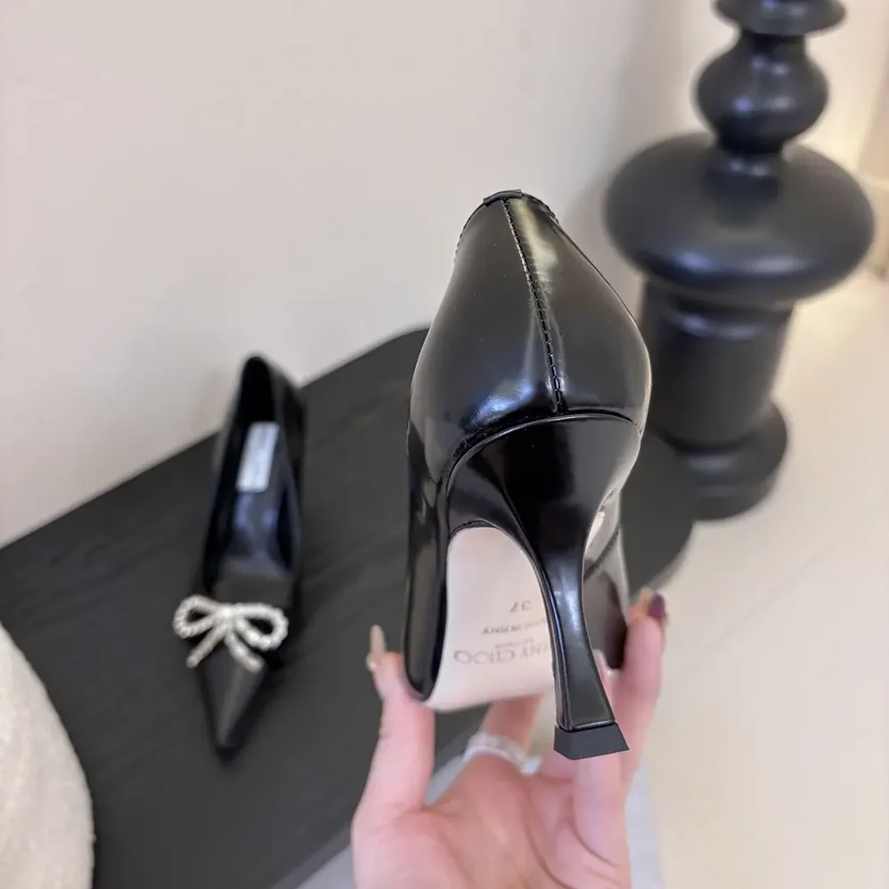 Jimmy Choo Auria 70mm Black Soft Spazzolato Pumps with Velvet and Crystal Bow for Women