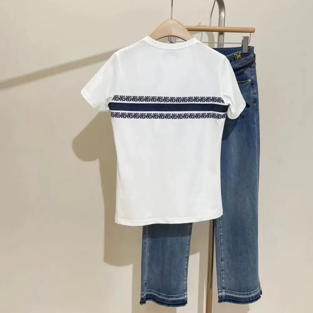 Dior T-Shirt White and Navy Blue Cotton Jersey for Men