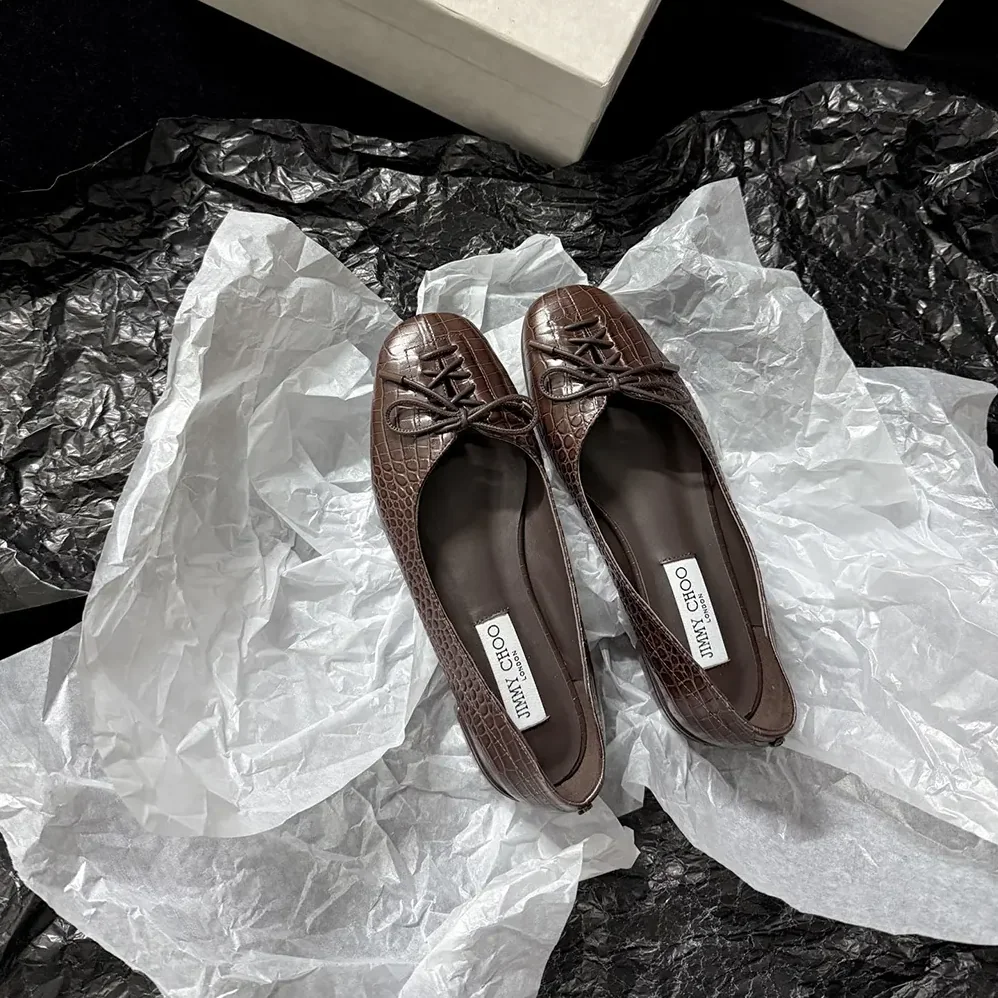 Jimmy Choo Scarlett Ballerina Chocolate Croc Embossed Leather Ballerina Flats for Women Jimmy Choo Scarlett Ballerina Chocolate Croc Embossed Leather Ballerina Flats for Women