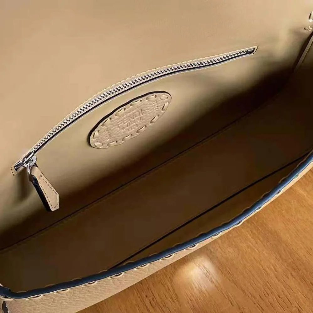 Fendi Baguette Beige Selleria Bag with Oversized Topstitching for Women Fendi Baguette Beige Selleria Bag with Oversized Topstitching for Women