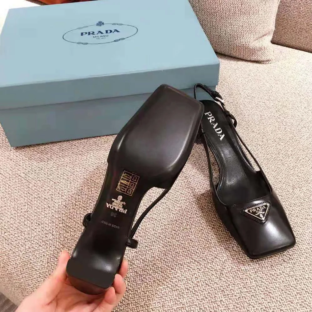 Prada Naplak Leather Slingbacks in 55 mm Heel for Women in Black
