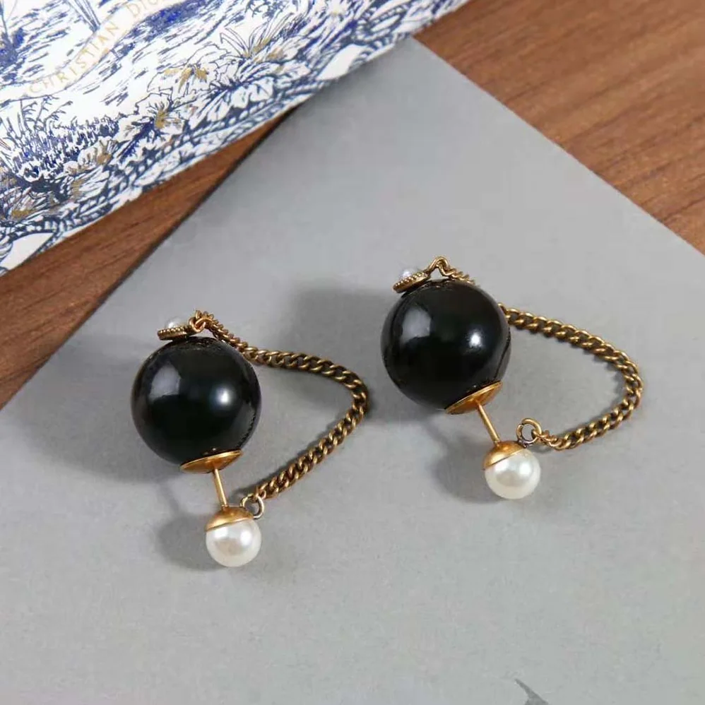 Dior Tribales Earrings Bronze-Finish Metal with White and Black Resin Pearls for Women Dior Tribales Earrings Bronze-Finish Metal with White and Black Resin Pearls for Women