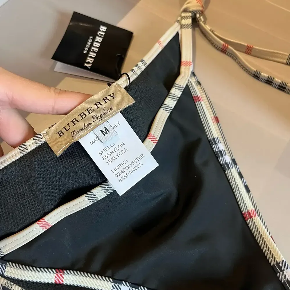 Burberry Check Trim Triangle Bikini for Women in Black Burberry Check Trim Triangle Bikini for Women in Black