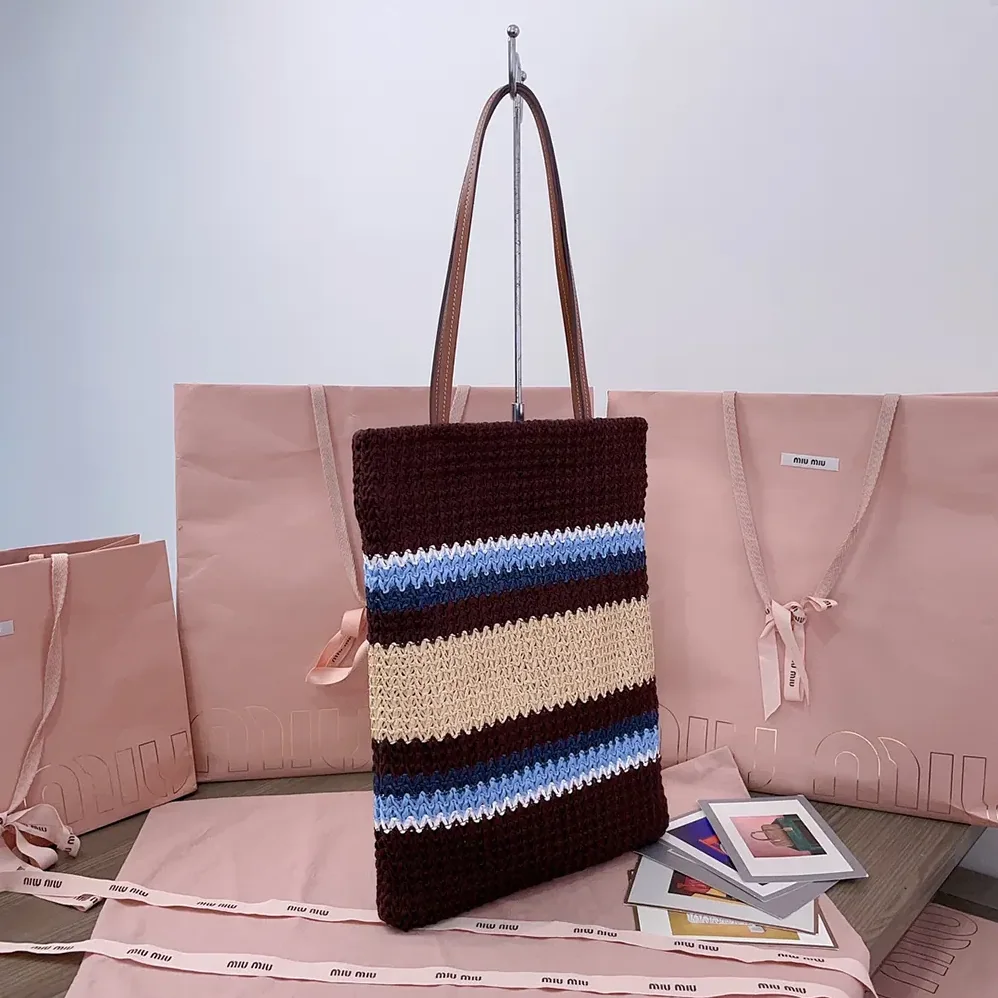 Miu Miu Raffia-Effect Woven Tote Bag for Women in Cocoa Brown/Celeste/Natural
