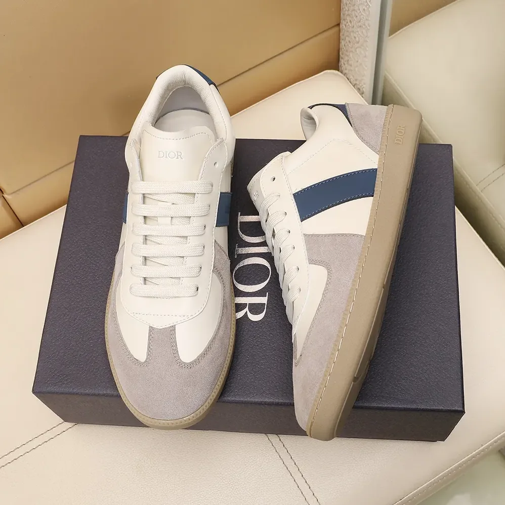 Dior B01 Matchpoint Sneaker Blue and White Smooth Calfskin with Gray Suede for Unisex