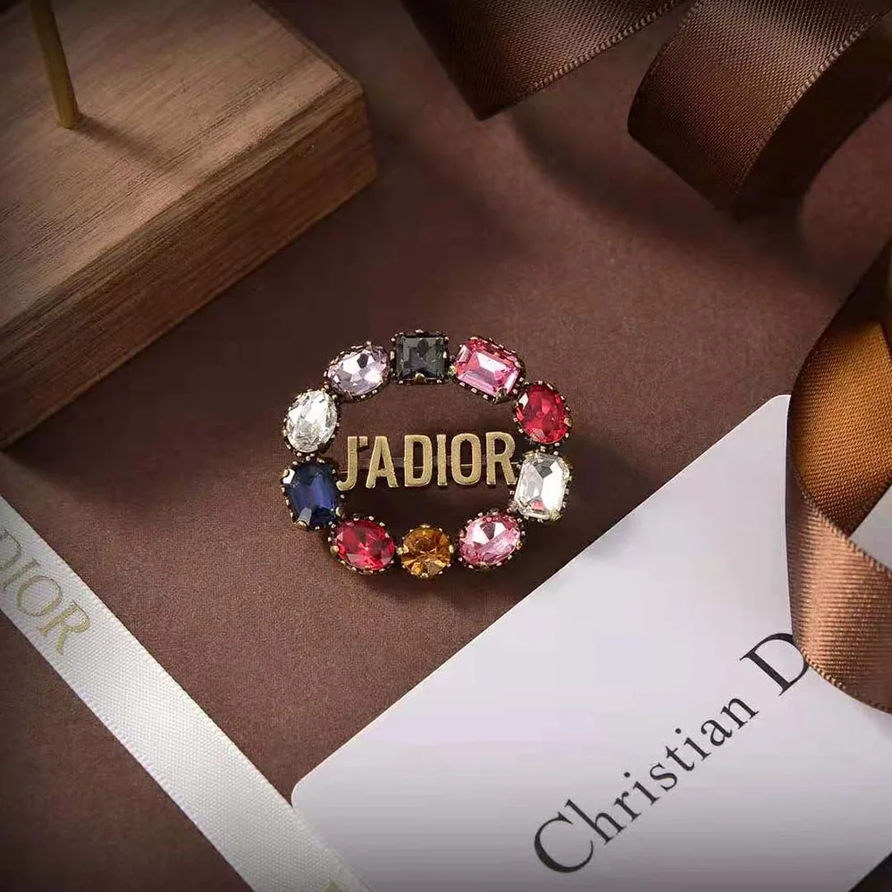 Dior J'Adior Brooch Antique Gold-Finish Metal and Multicolor Crystals for Women