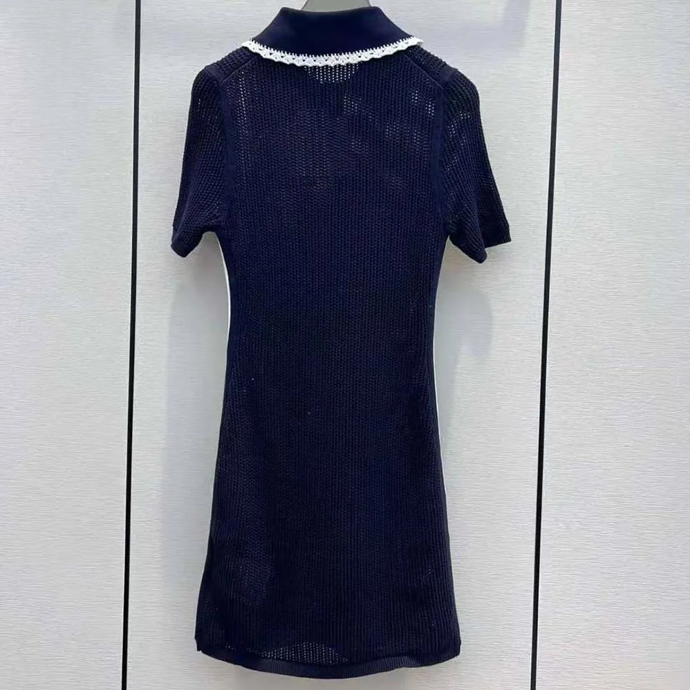 Miu Miu Cotton Knit Dress with Intarsia Logo for Women Miu Miu Cotton Knit Dress with Intarsia Logo for Women