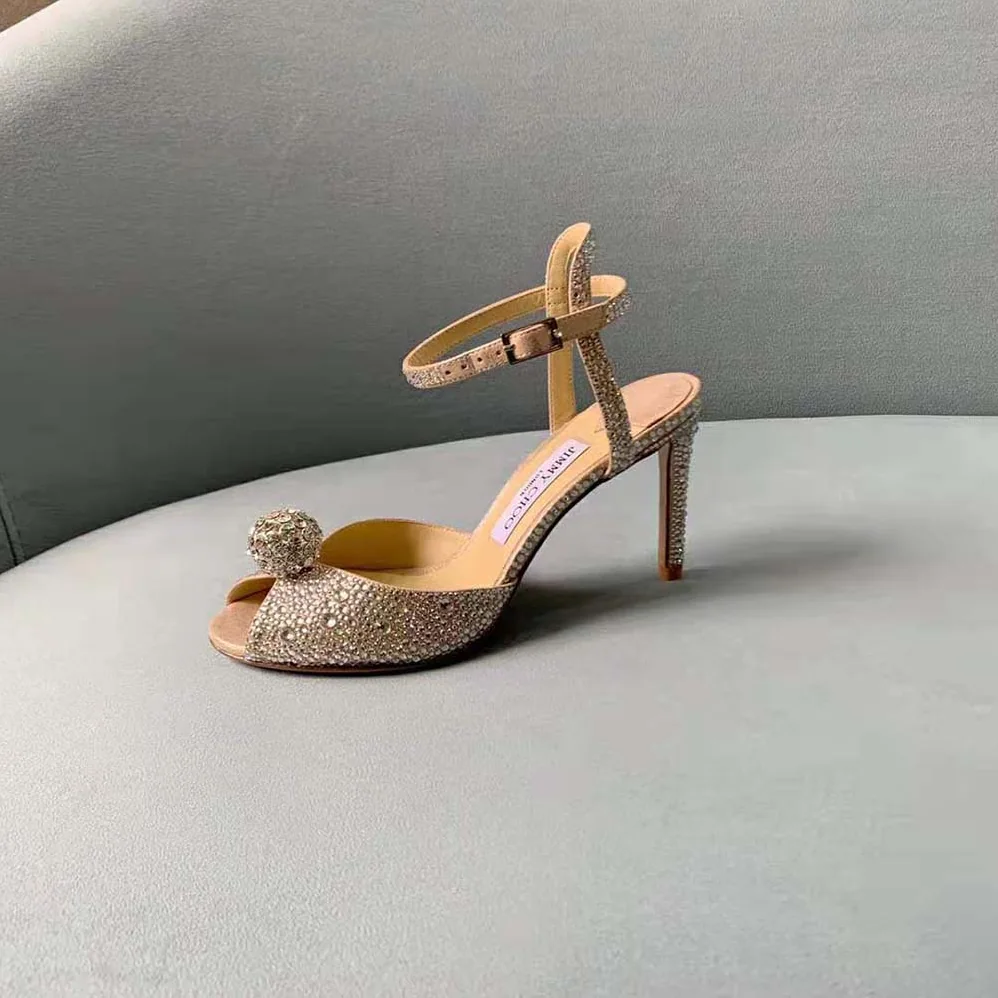 Jimmy Choo Sacora 100 Nude Suede Sandals with Hotfix Crystals and Sphere Detail for Women Jimmy Choo Sacora 100 Nude Suede Sandals with Hotfix Crystals and Sphere Detail for Women