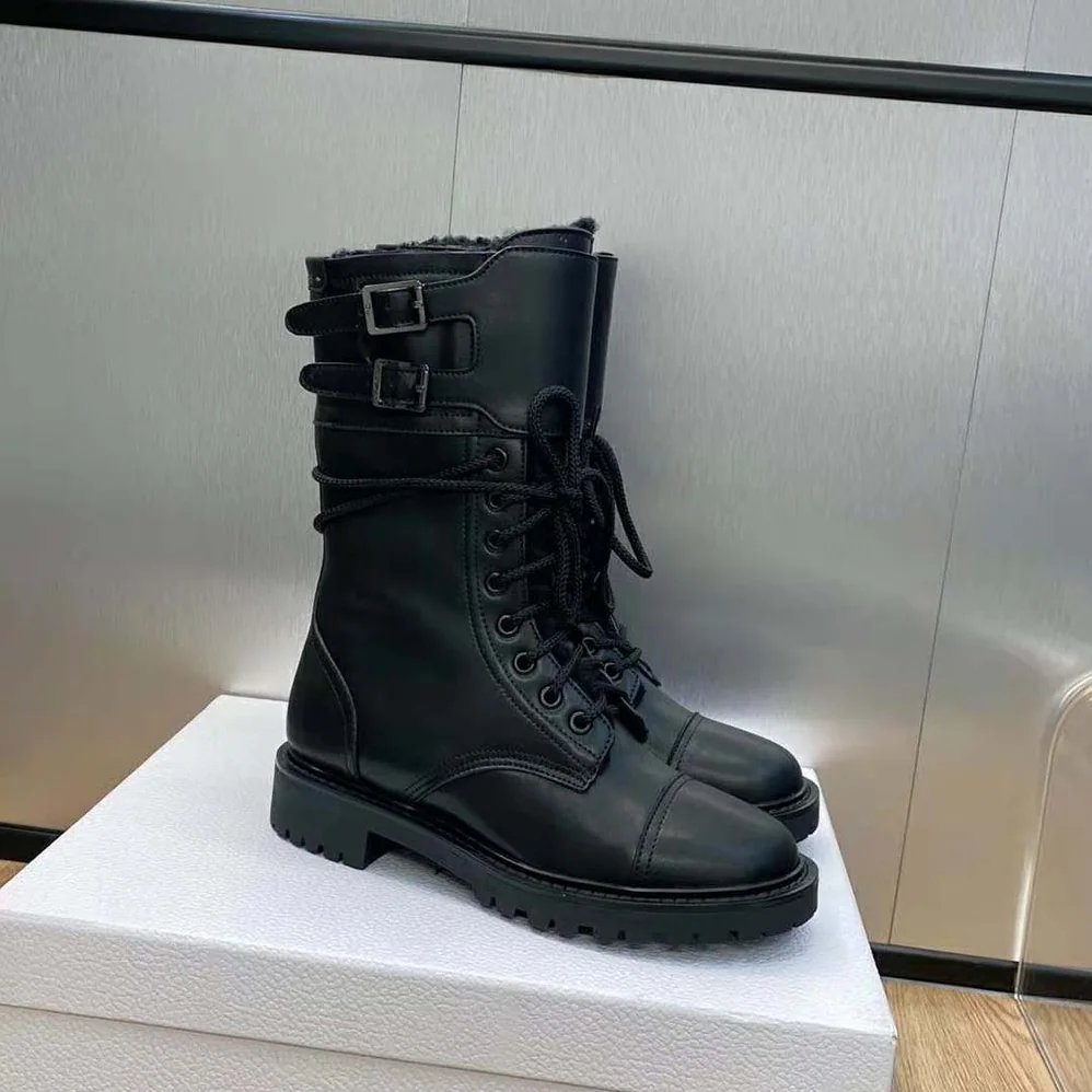 Dior D-trap Ankle Boot Black Calfskin and Shearling for Women