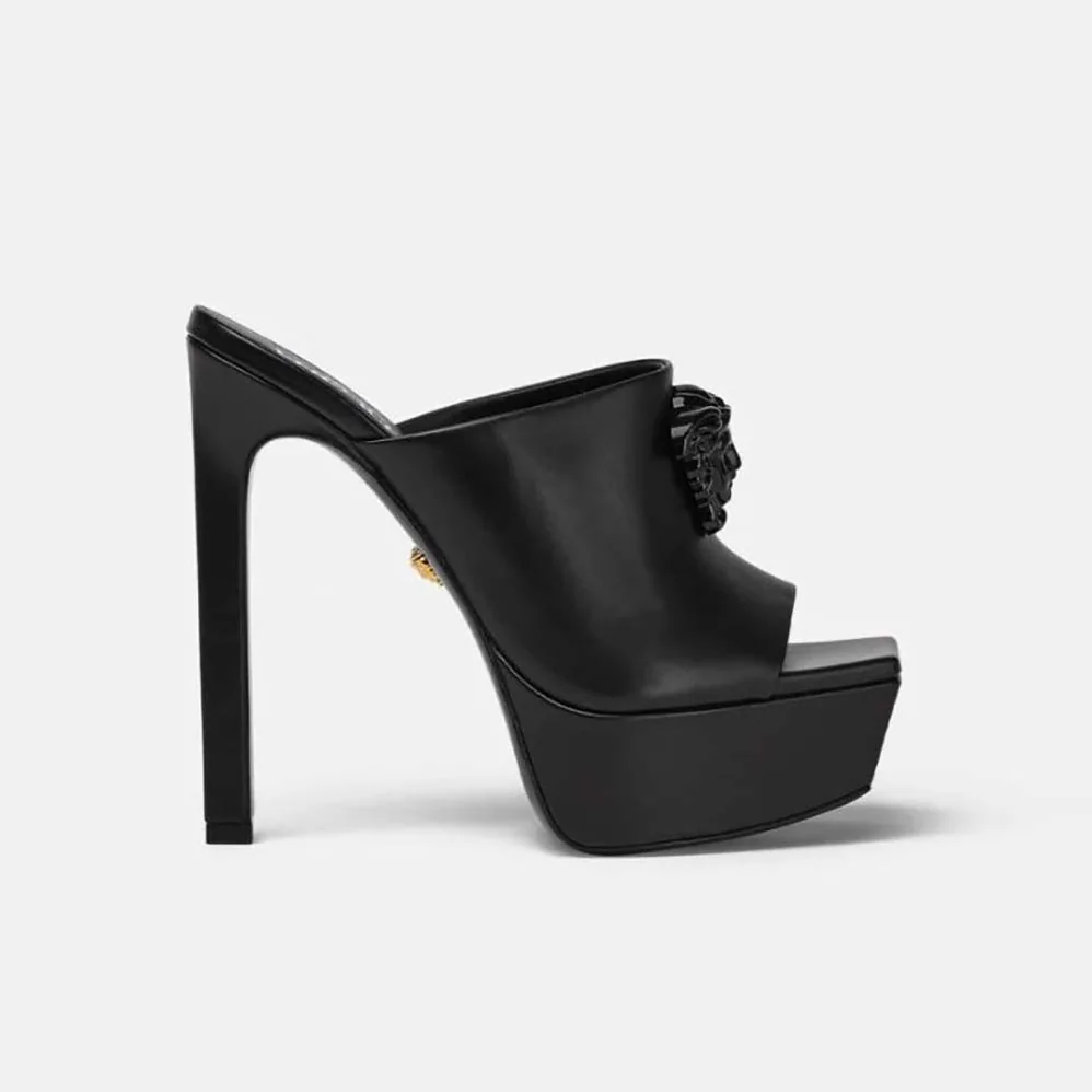 Versace La Medusa Platform Mules in 105mm Heel Hight for Women in Black
