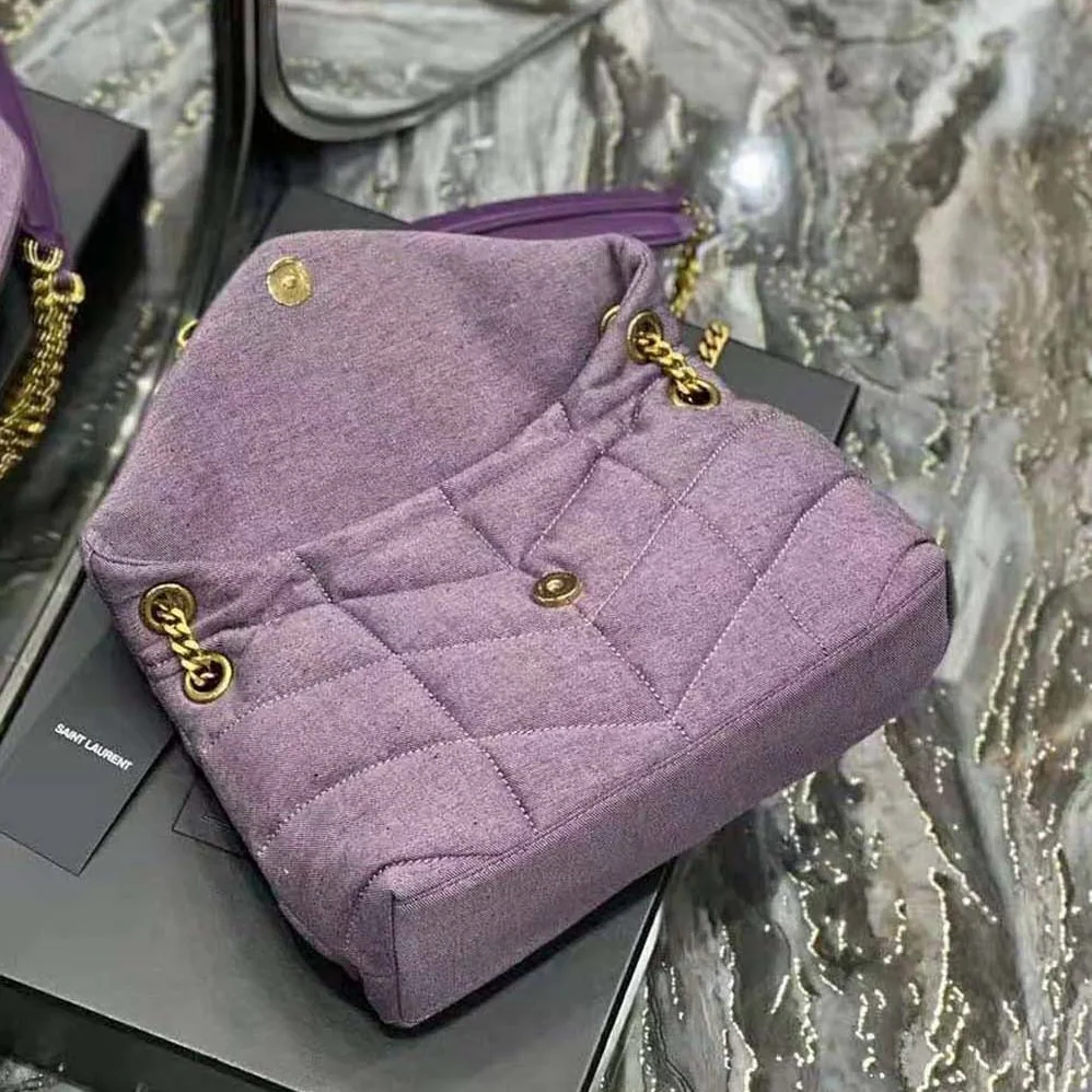 Saint Laurent YSL Puffer Small Bag in Denim and Smooth Leather for Women