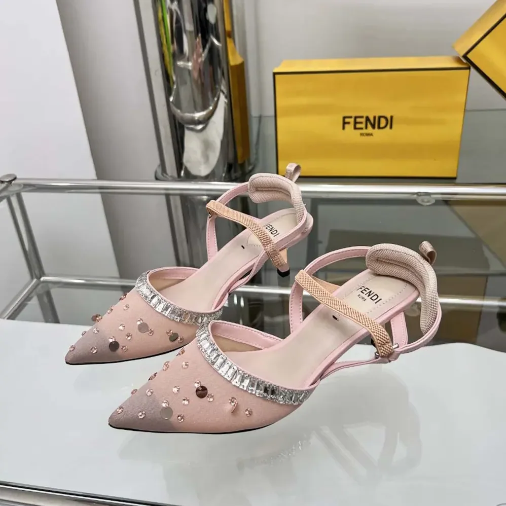 Fendi Colibrì Pink Mesh and Crystals High for Women in heeled Slingbacks