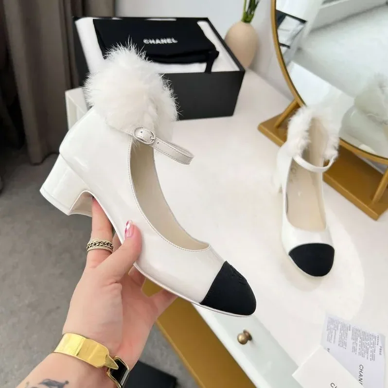 Chanel Milan Rabbit Fur High Heels White
