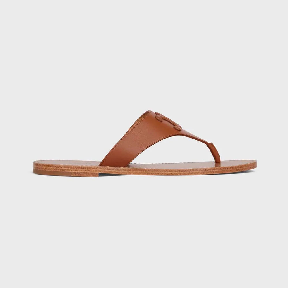 Celine Triomphe Flat Thong in Calfskin for Women in Tan