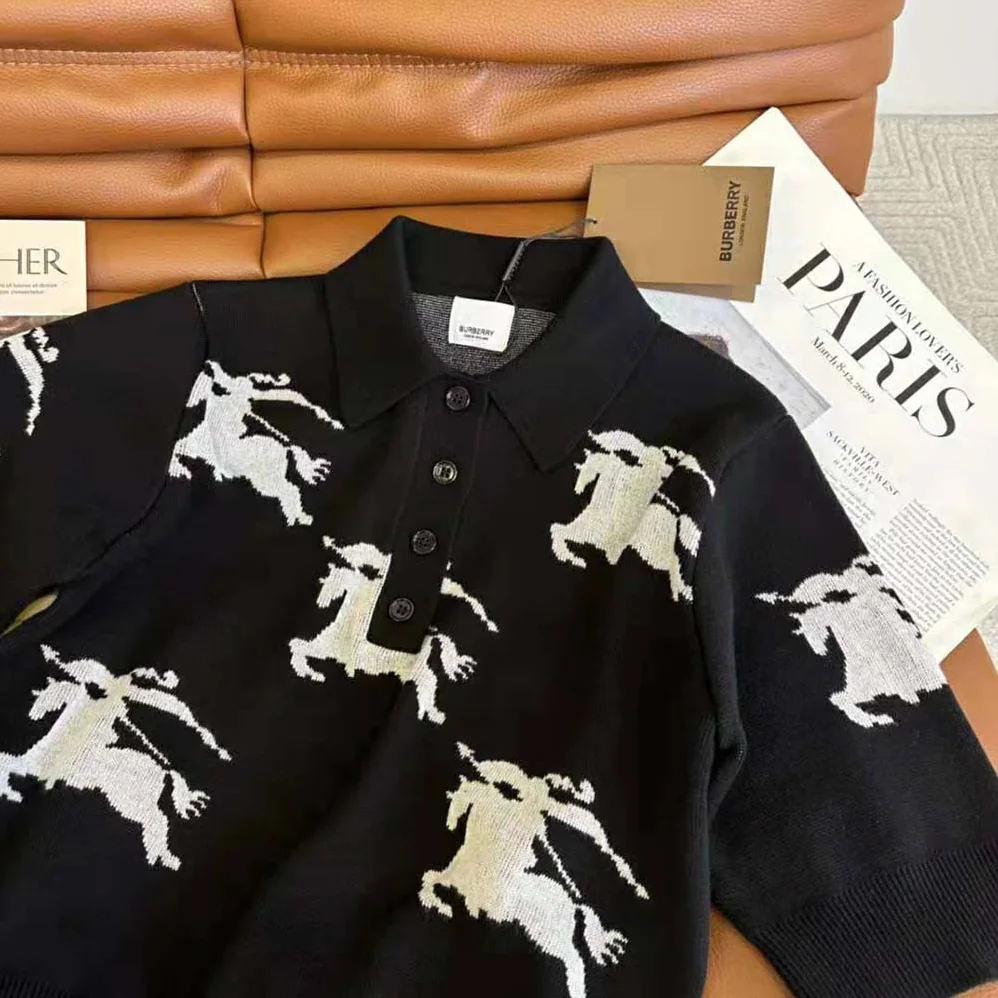 Burberry EKD Cotton Silk Polo Shirt for Women in Black Burberry EKD Cotton Silk Polo Shirt for Women in Black