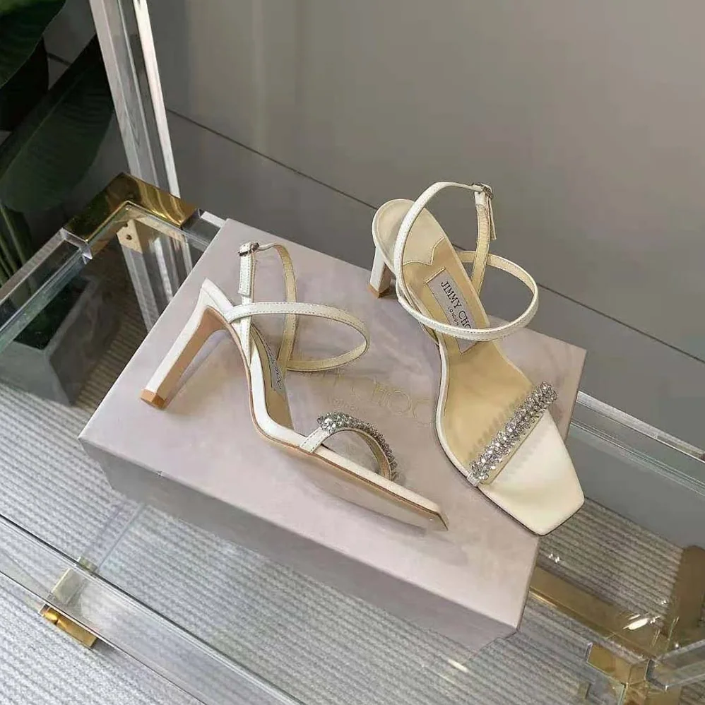 Jimmy Choo Meira 85 Latte Nappa Sandals with Leaf Crystal Embellishment for Women Jimmy Choo Meira 85 Latte Nappa Sandals with Leaf Crystal Embellishment for Women