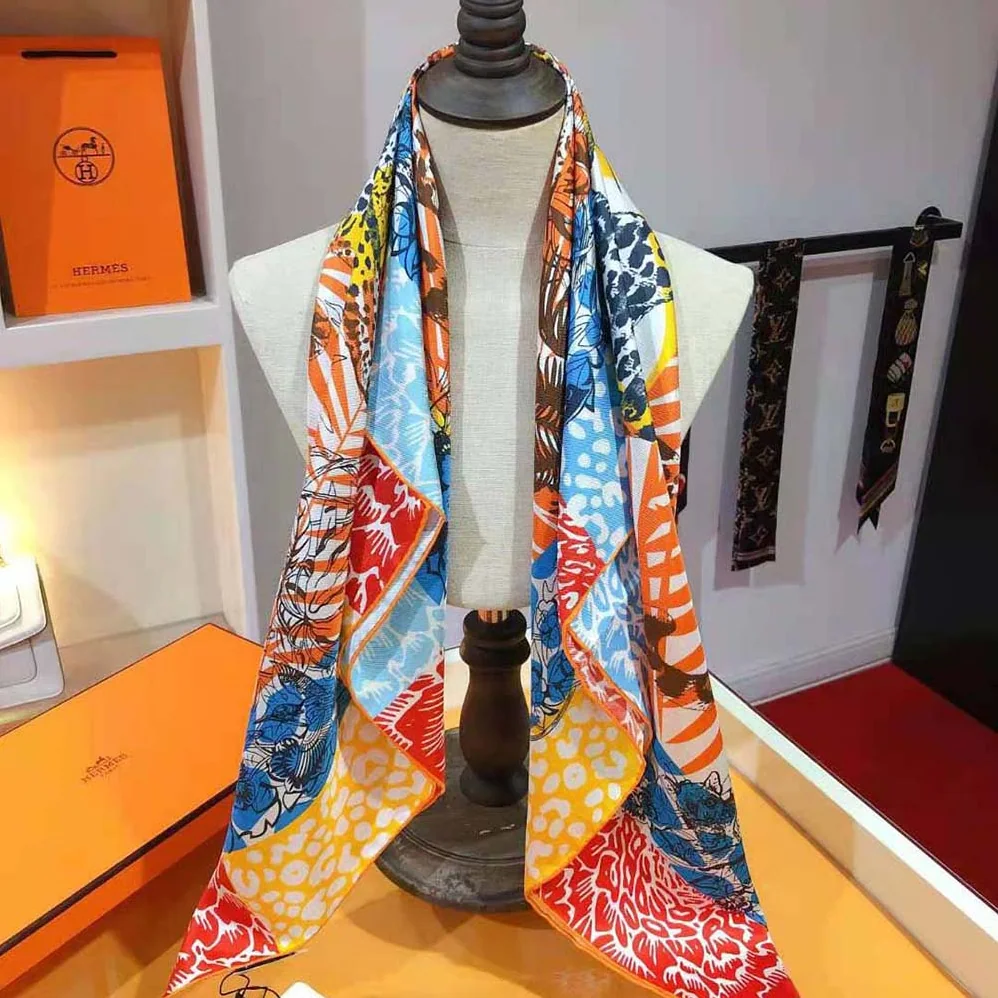 Hermes Jungle Love Stamped Scarf 70 in Silk Twill with Hand-Rolled Edges for Women in Orange