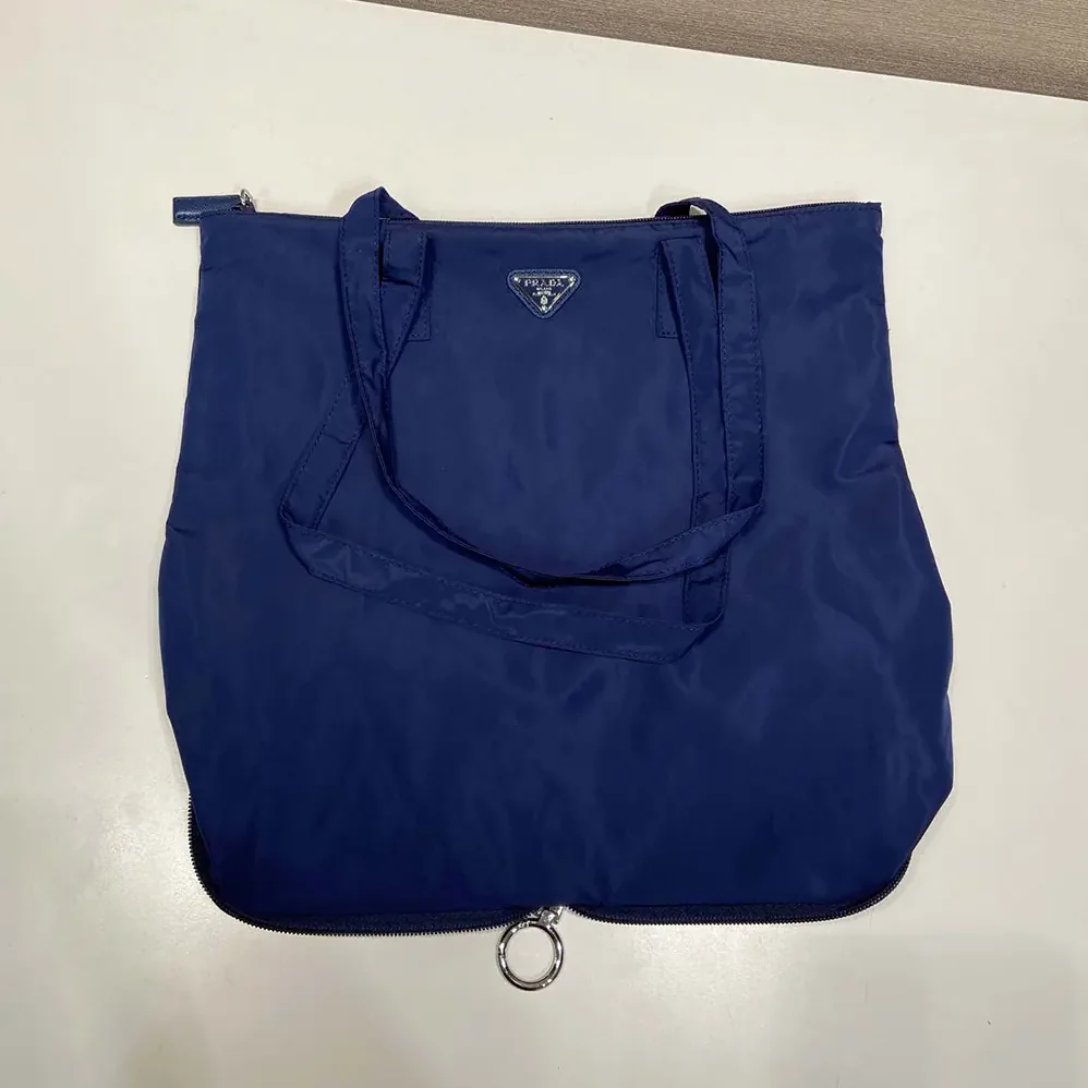 Prada Saffiano Leather Pendant With Re-Nylon Tote Bag for Women in Baltic Blue