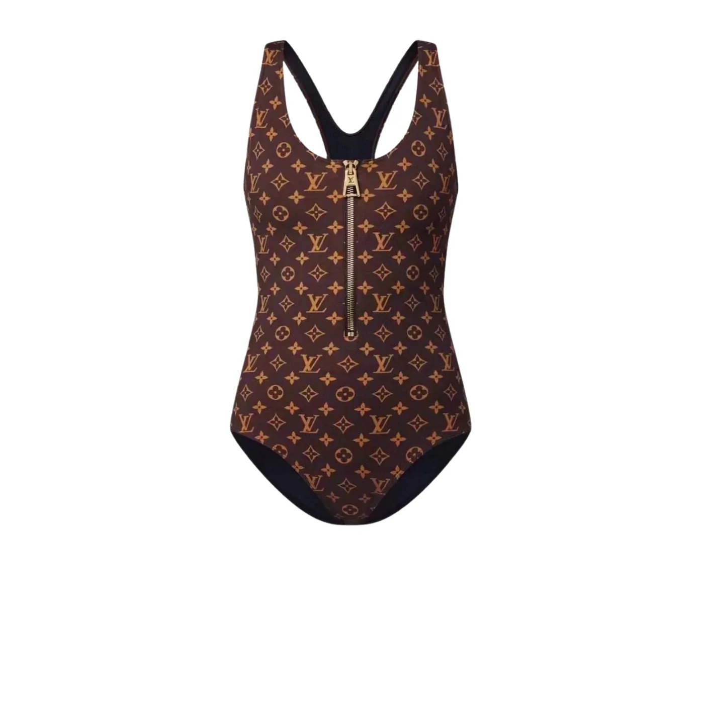 Louis Vuitton Front-Zip Racerback One in Piece Swimsuit Brown Monogram