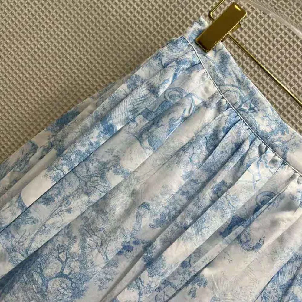 Dior Mid-Length Skirt Cornflower Blue Toile de Jouy Cotton Muslin for Women