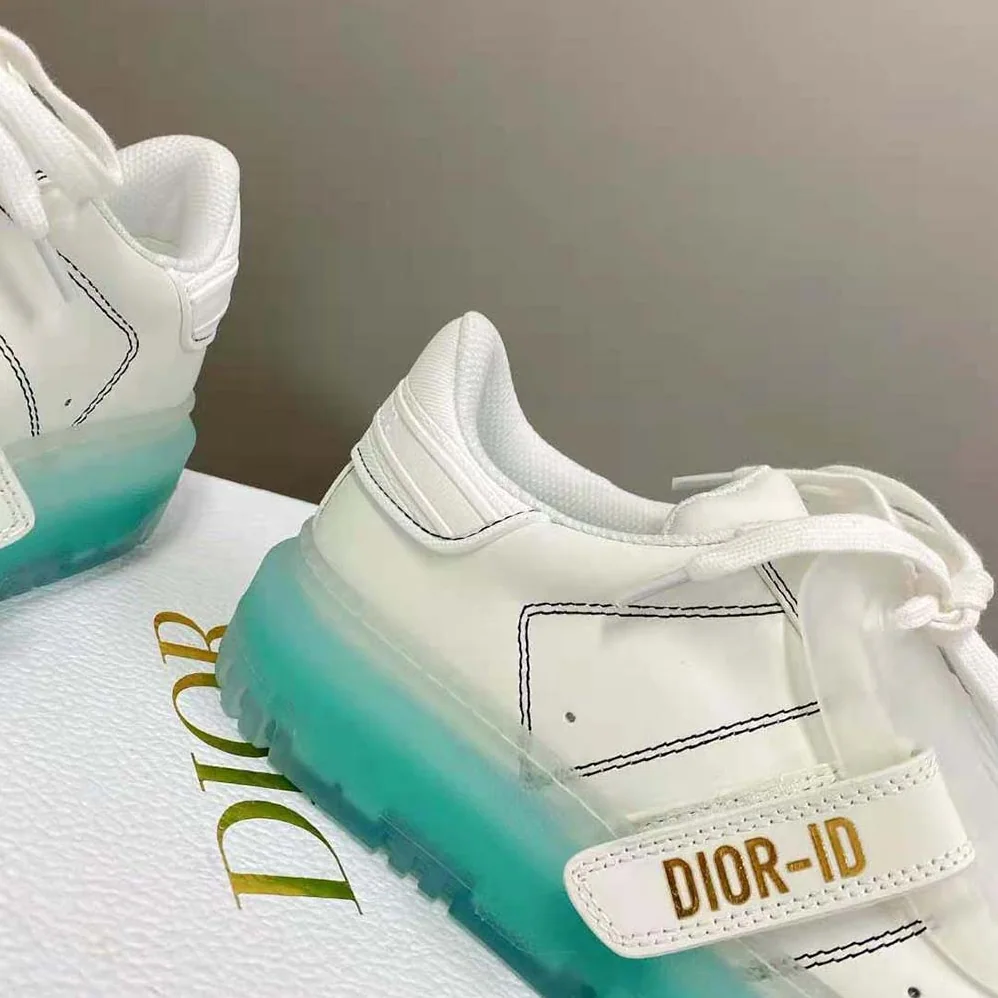 Dior Dior-Id Sneaker White Calfskin and Cypress Green Transparent Rubber for Women Dior Dior-Id Sneaker White Calfskin and Cypress Green Transparent Rubber for Women