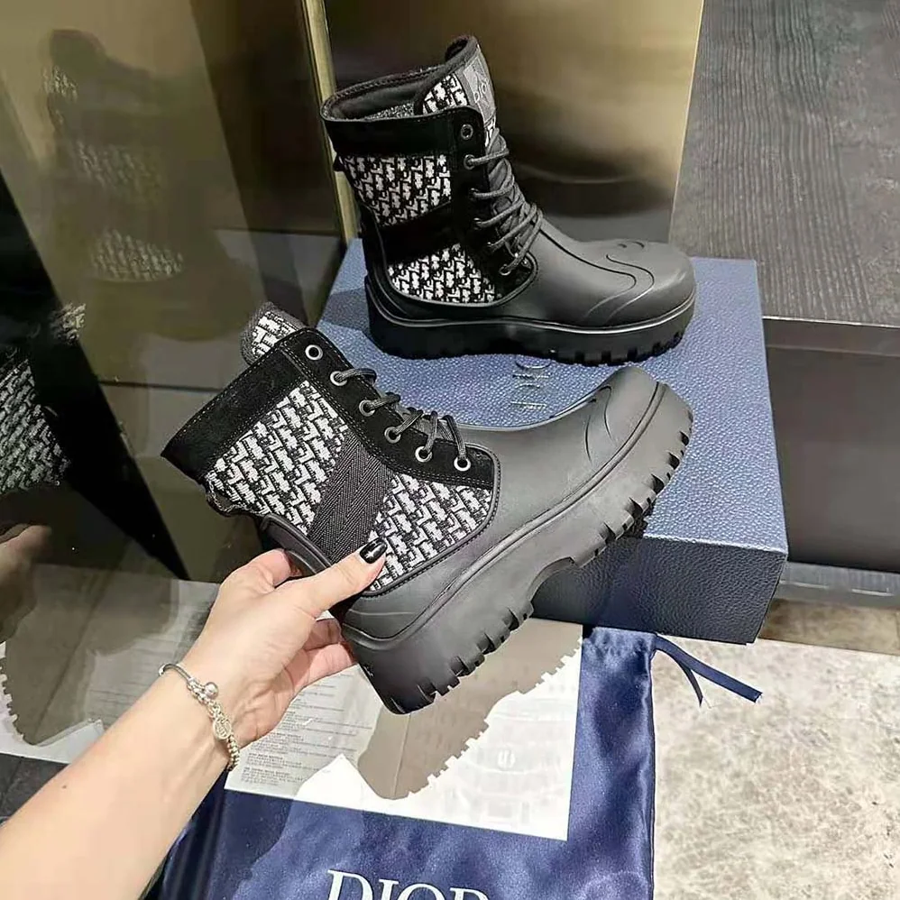 Dior Garden Lace-up Boot Beige and Black Dior Oblique Jacquard and Black Rubber for Men