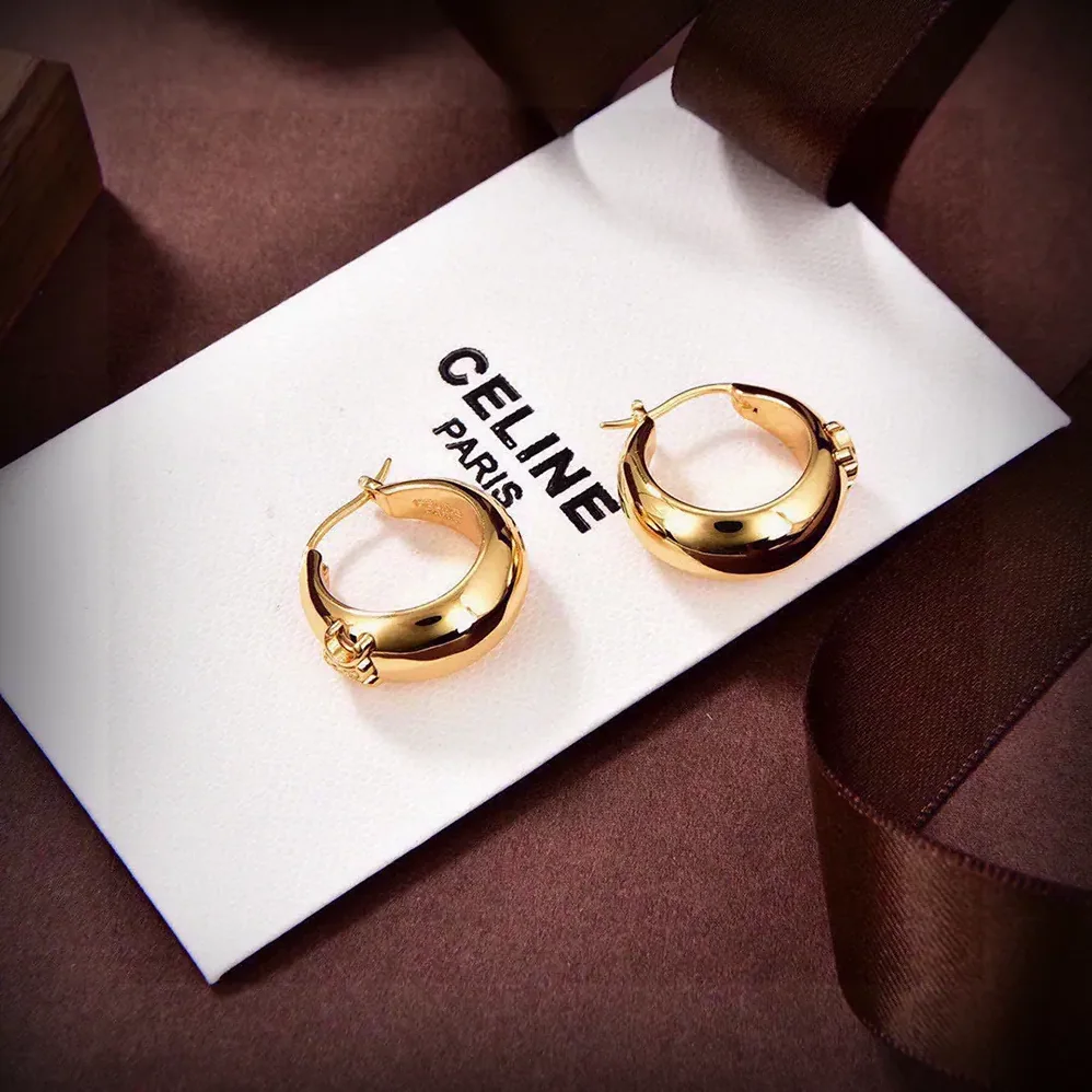 Celine Triomphe Bold Hoops in Brass with Gold Finish for Women
