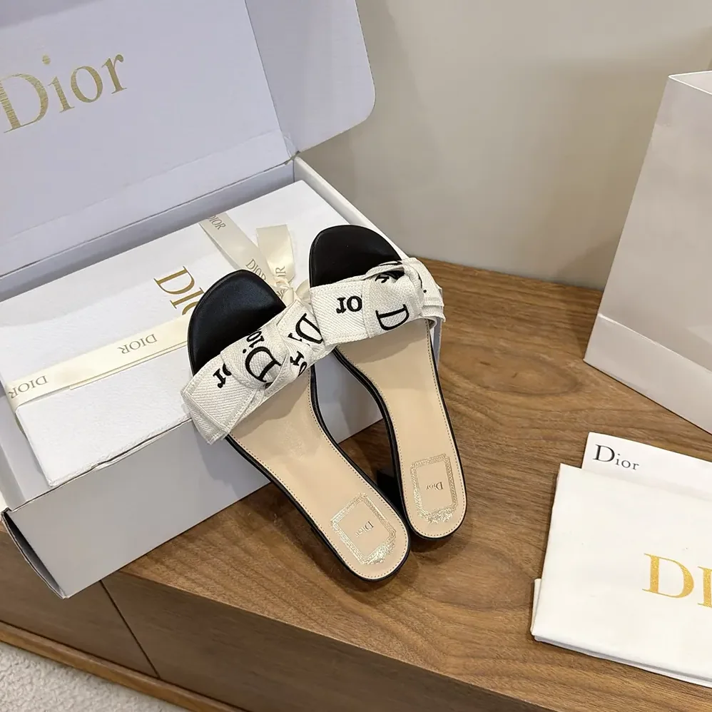 Dior J'Adior Heeled Slide Black Embroidered Cotton for Women Dior J'Adior Heeled Slide Black Embroidered Cotton for Women