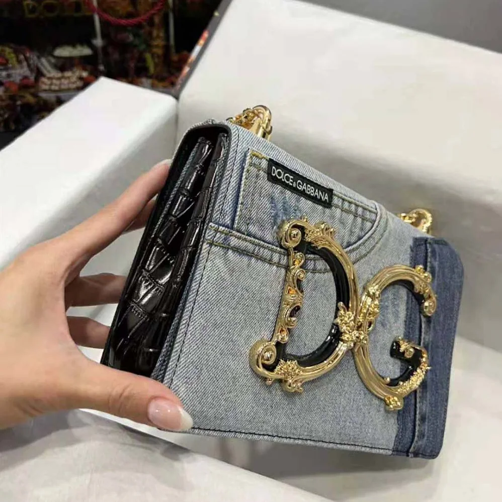 Dolce Gabbana D&G DG Girls Bag in Patchwork Denim and Plain Calfskin for Women Dolce Gabbana D&G DG Girls Bag in Patchwork Denim and Plain Calfskin for Women
