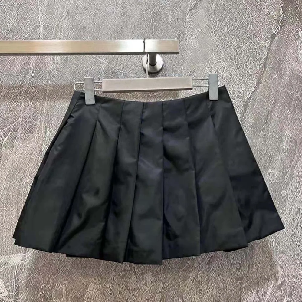 Prada Gabardine Miniskirt with Enameled Metal Triangle Logo for Women