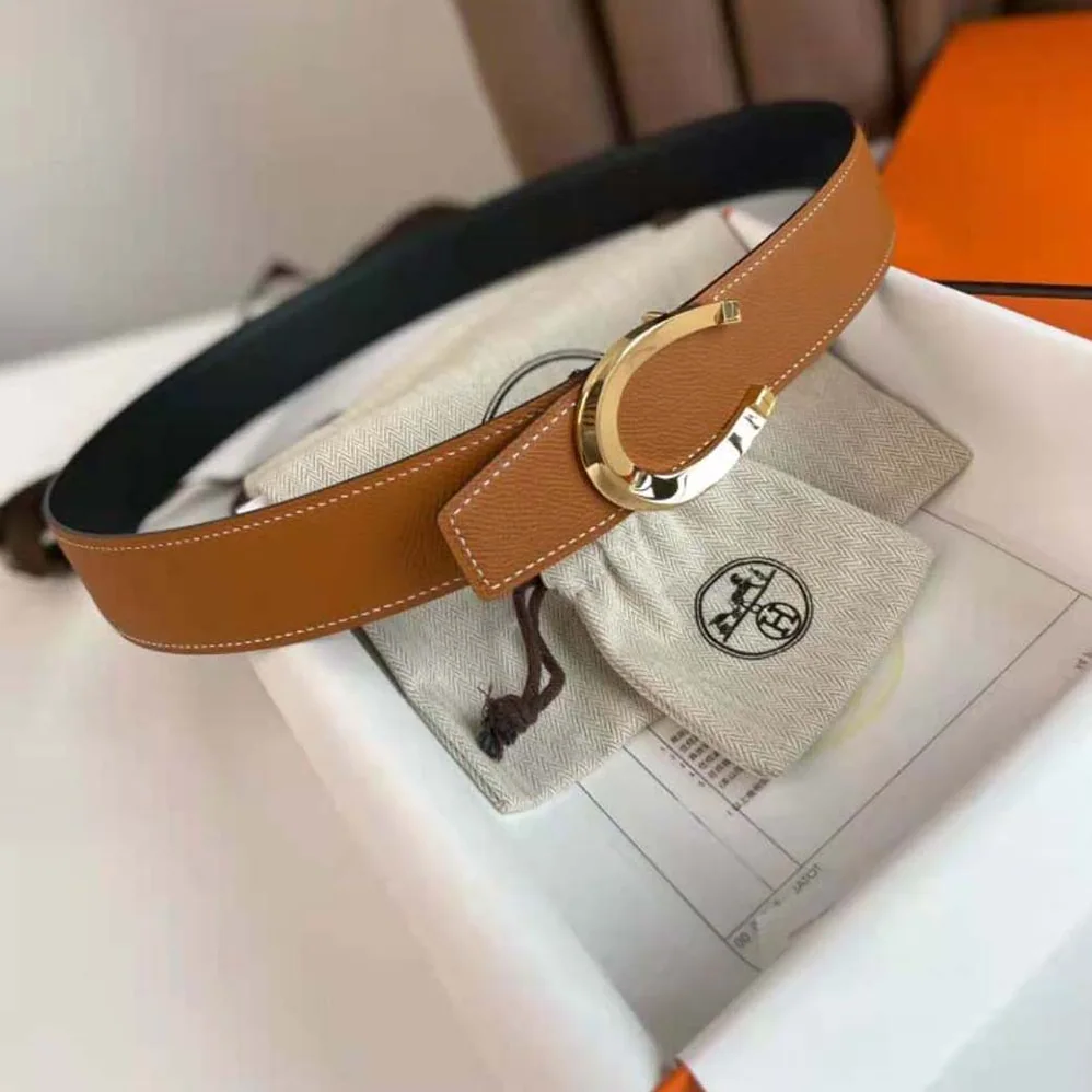 Hermes Luck Belt Buckle & Reversible Leather Strap 38 mm for Men in Brown/Gold