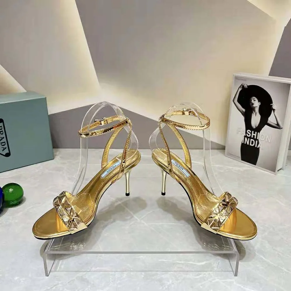Prada Studded Metallic Leather High for Women in Heeled Sandals Prada Studded Metallic Leather High for Women in Heeled Sandals
