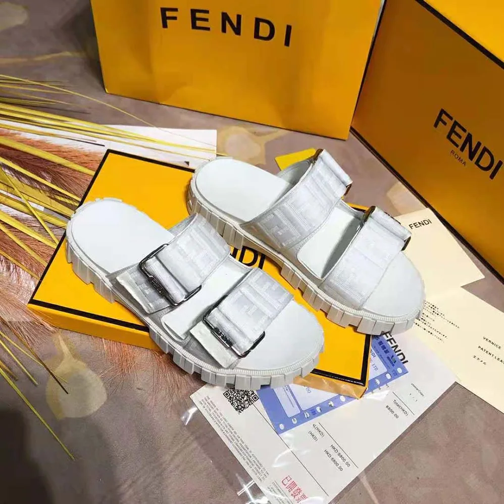 Fendi Sandals White Fabric Sandals for Women Fendi Sandals White Fabric Sandals for Women