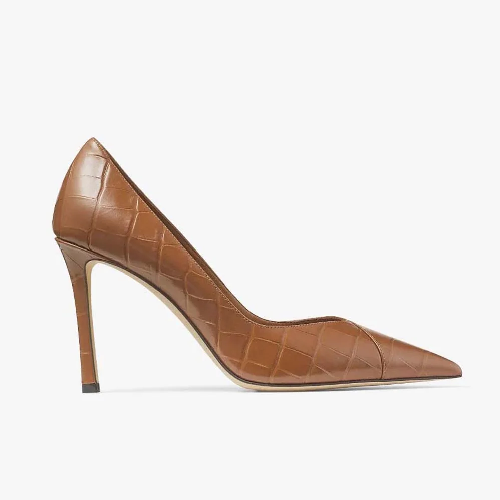 Jimmy Choo Cass 95 Tan Croc-Embossed Leather Pumps for Women in Brown Jimmy Choo Cass 95 Tan Croc-Embossed Leather Pumps for Women in Brown