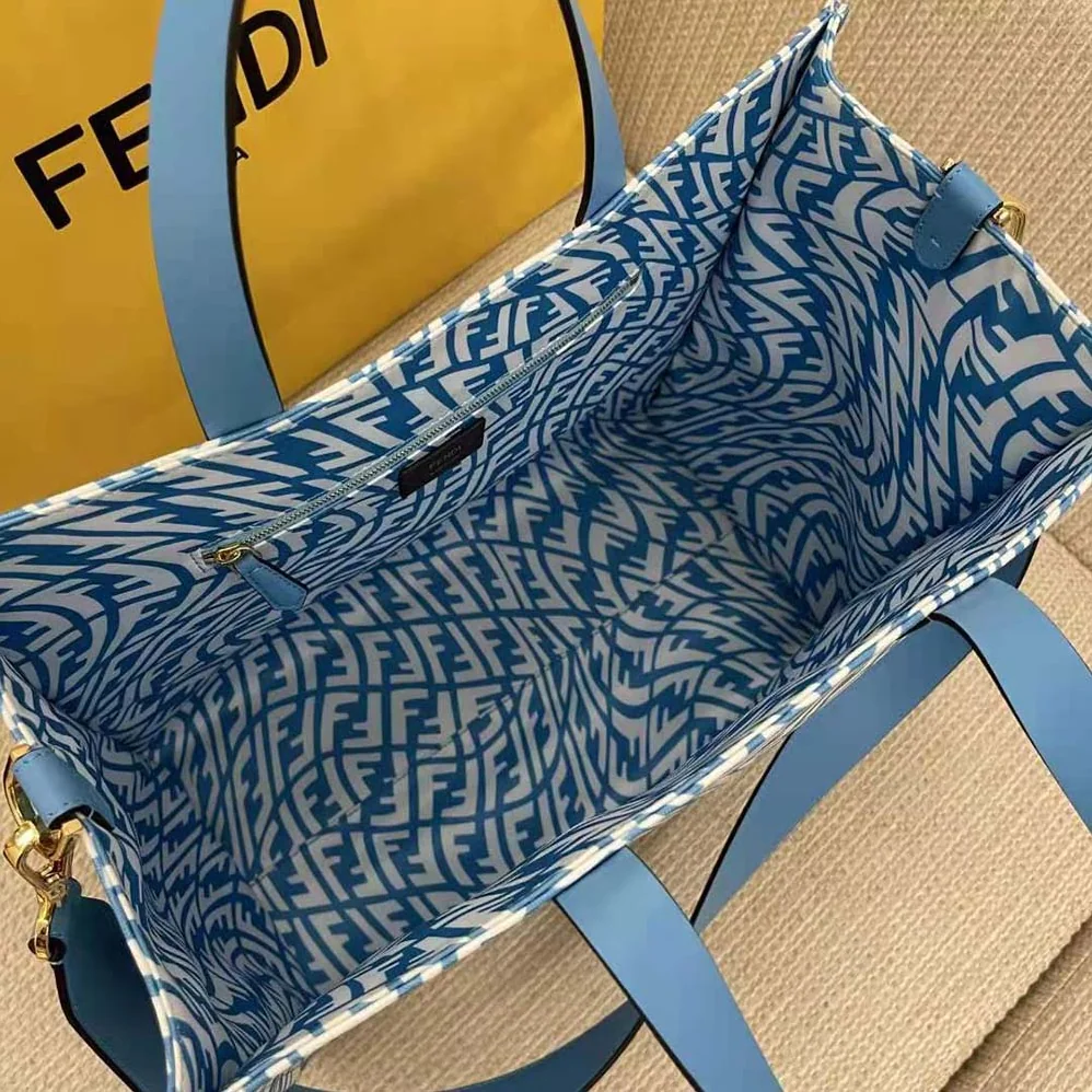 Fendi Shopper Blue Glazed Canvas Bag for Women