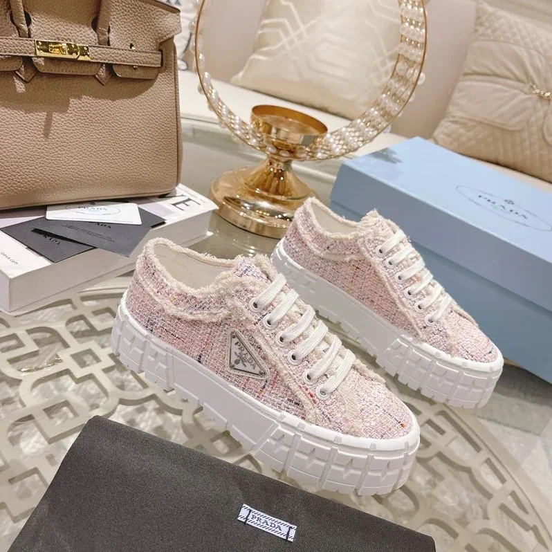 Prada Gabardine Canva Double Wheel Sneakers Pink in PRD