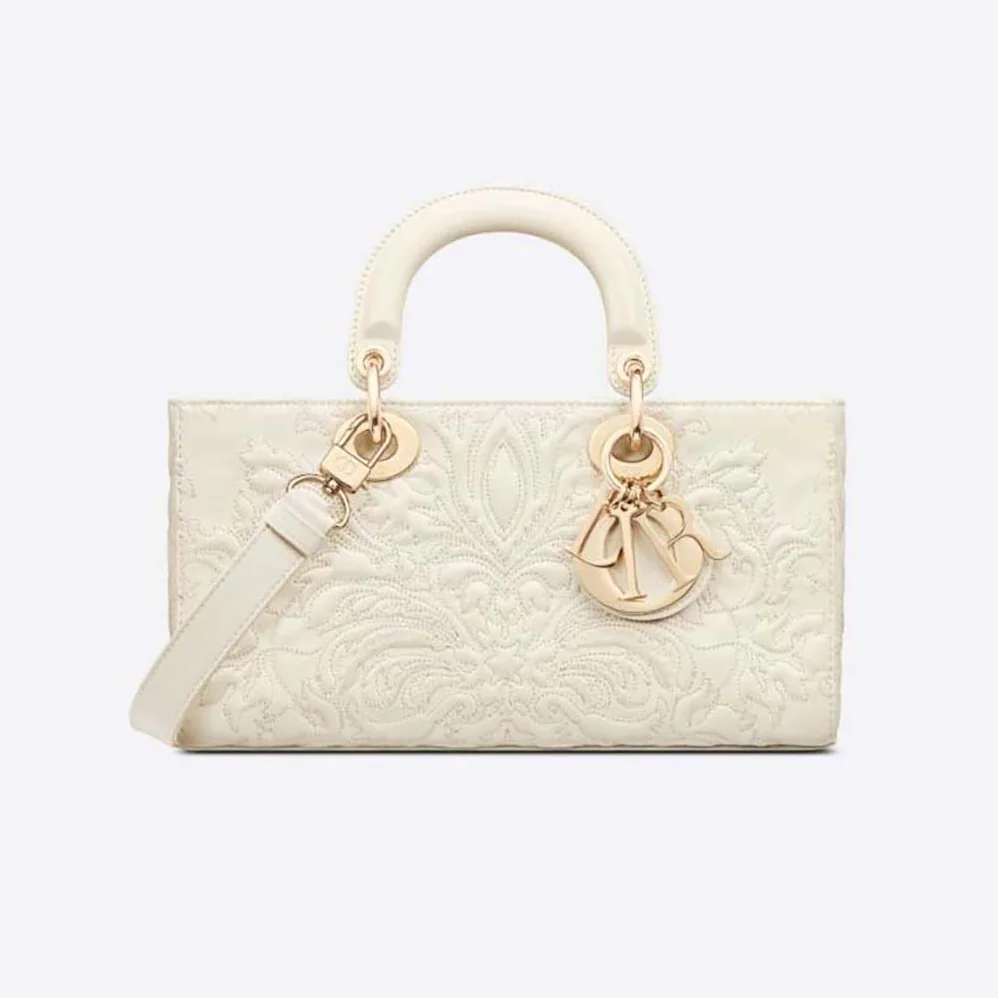 Dior Medium Lady D-joy Bag Latte Quilted-Effect Lambskin with Ornamental Motif for Women