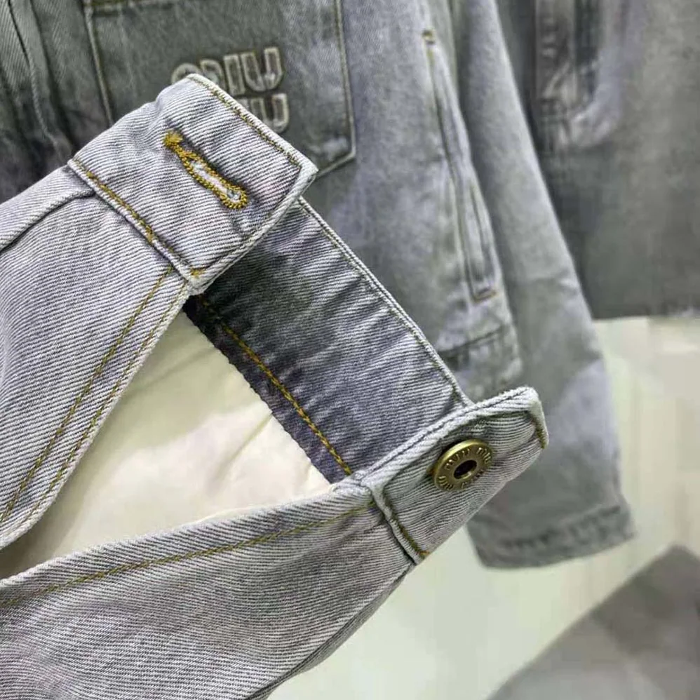 Miu Miu Embroidered Denim Blouson Jacket with Embroidered Logo for Women