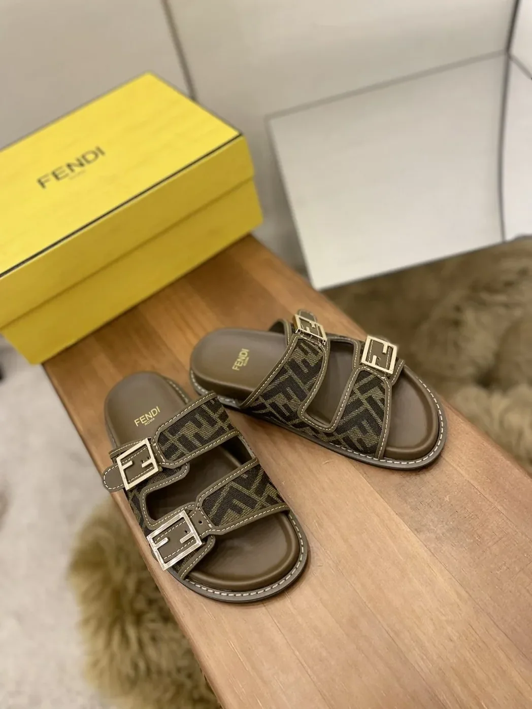 Fendi Feel Slides Brown Fendi Feel Slides Brown