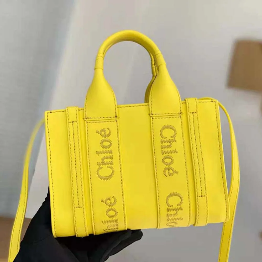 Chloe Mini Woody Tote Bag for Women in Yellow Chloe Mini Woody Tote Bag for Women in Yellow
