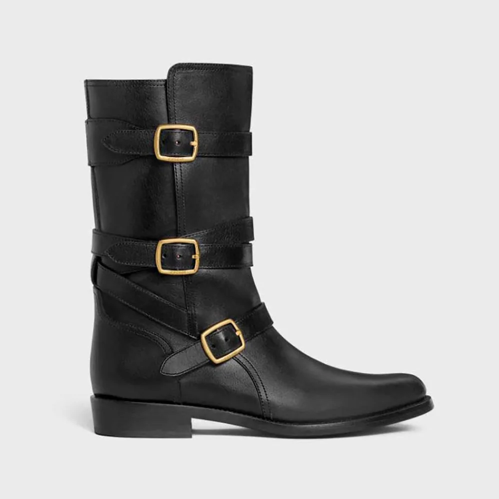 Celine Celine Lyra Triple Buckles Boot in Calfskin for Women in Black Celine Celine Lyra Triple Buckles Boot in Calfskin for Women in Black