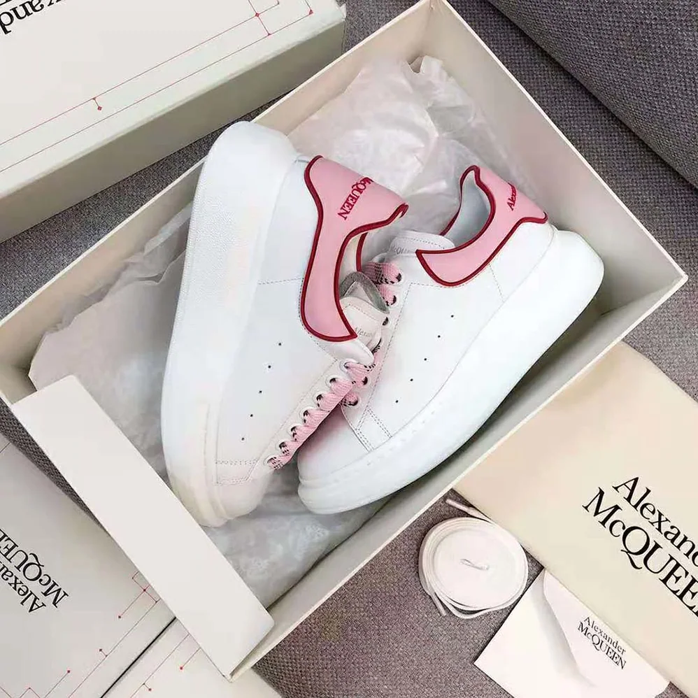 Alexander Mcqueen Oversized Sneaker White Smooth Calfskin Leather for Women in Pink