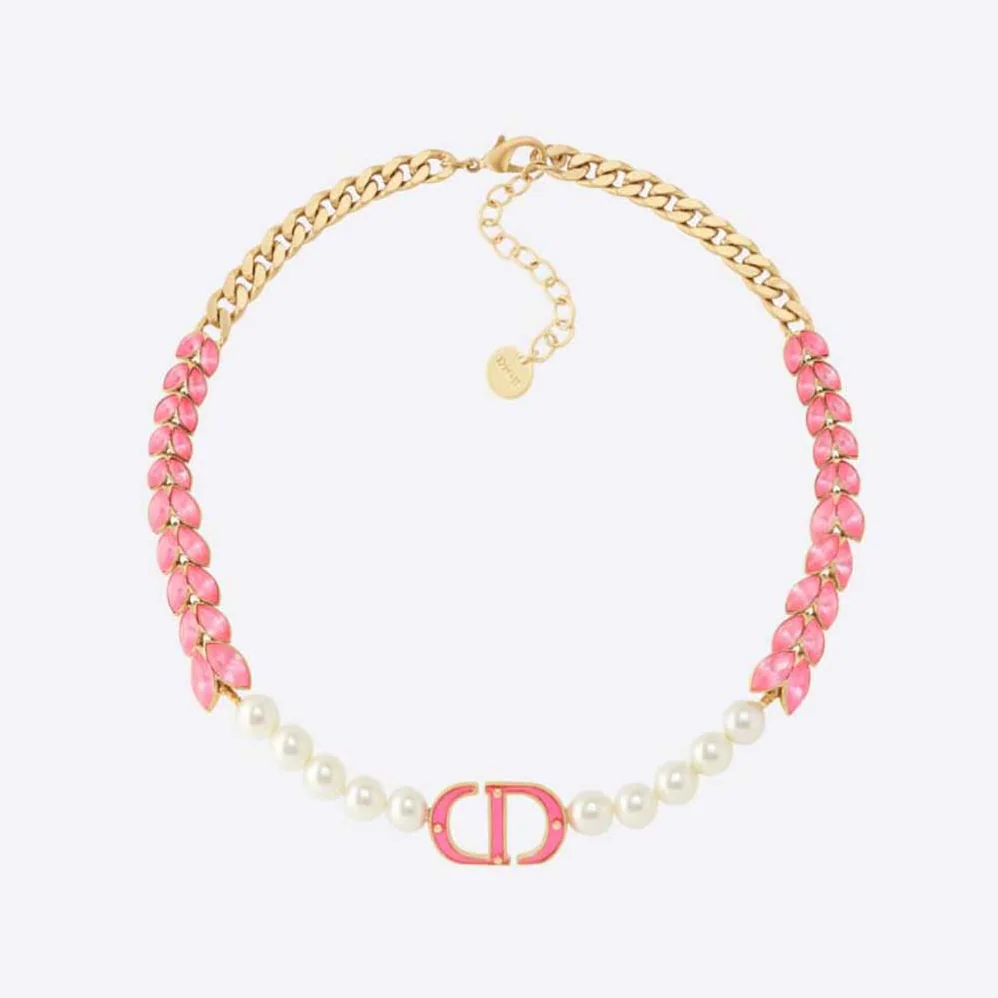 Dior 30 Montaigne Necklace Gold-Finish Metal with White Resin Pearls for Women