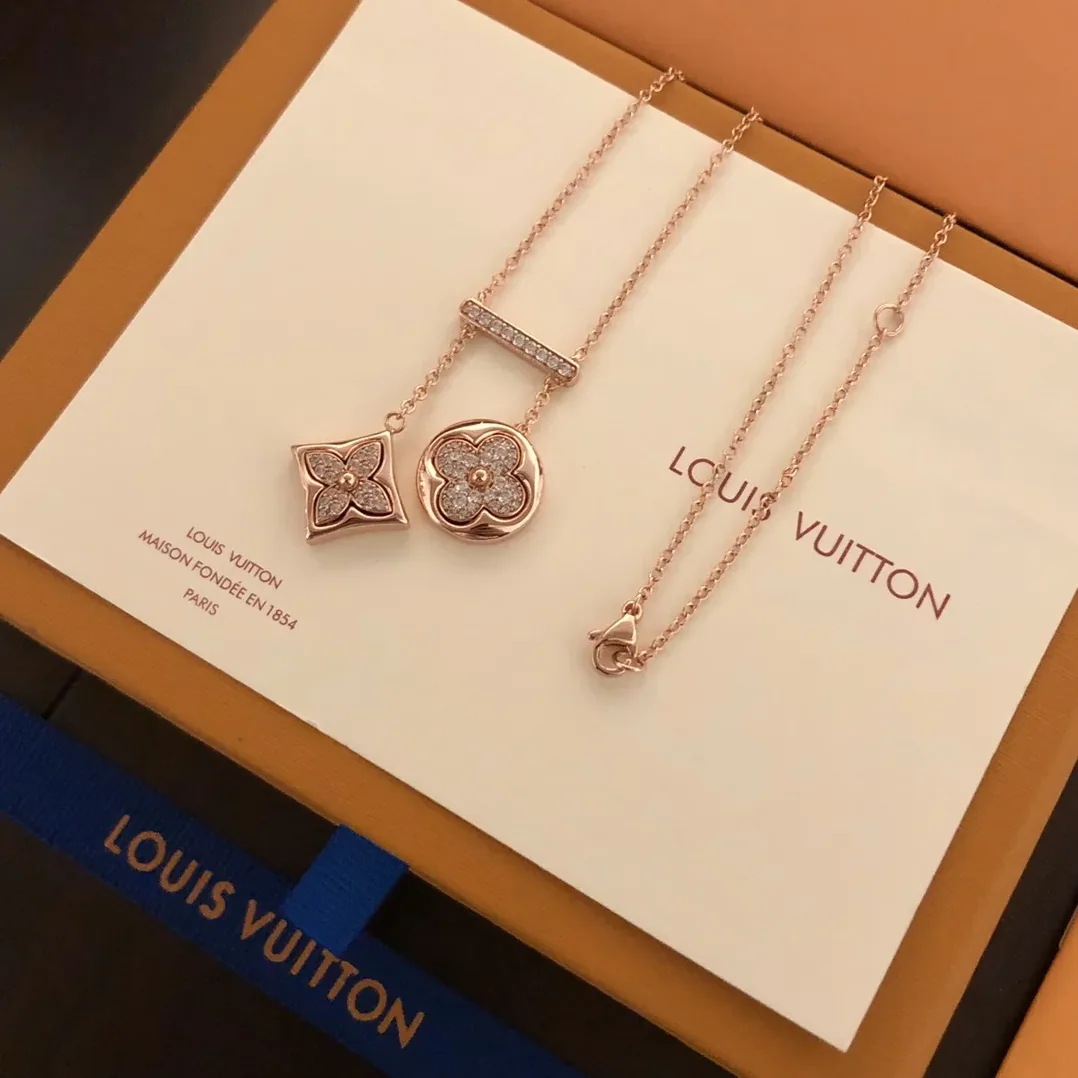 Louis Vuitton Two Blossom Necklace Pink Gold Tone
