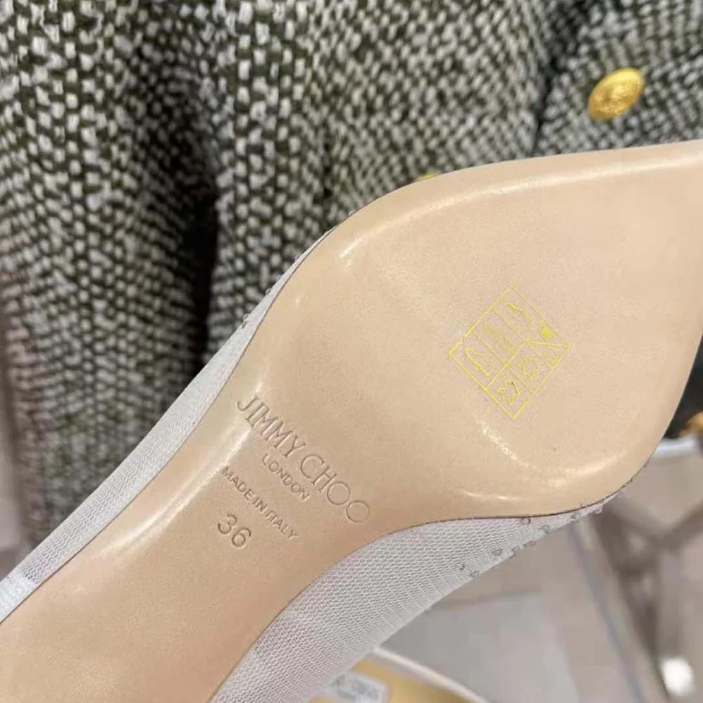 Jimmy Choo Love 85 White Mesh Pointed-Toe Pumps with Degrade Crystals for Women