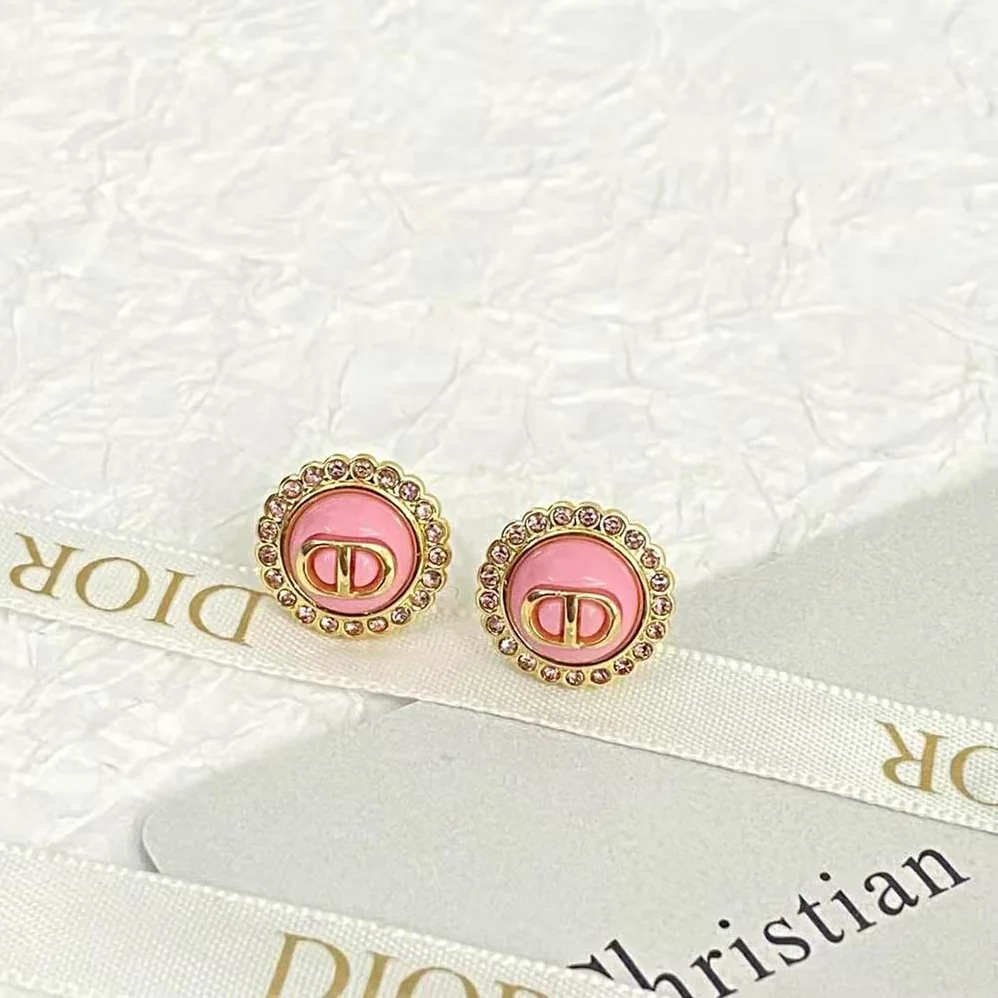 Dior Petit CD Stud Earrings Gold-Finish Metal Pink Crystals and Light Pink Glass for Women Dior Petit CD Stud Earrings Gold-Finish Metal Pink Crystals and Light Pink Glass for Women
