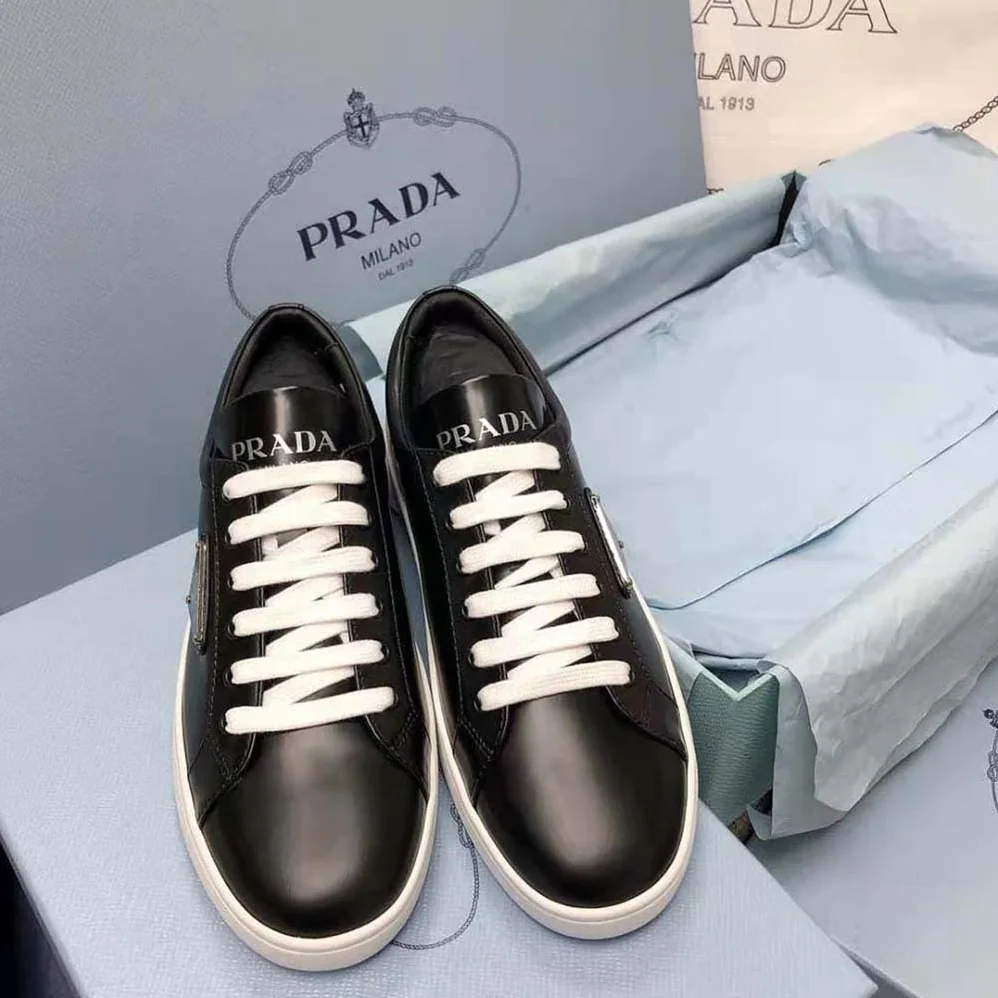Prada Brushed Leather Sneakers for Men in Black
