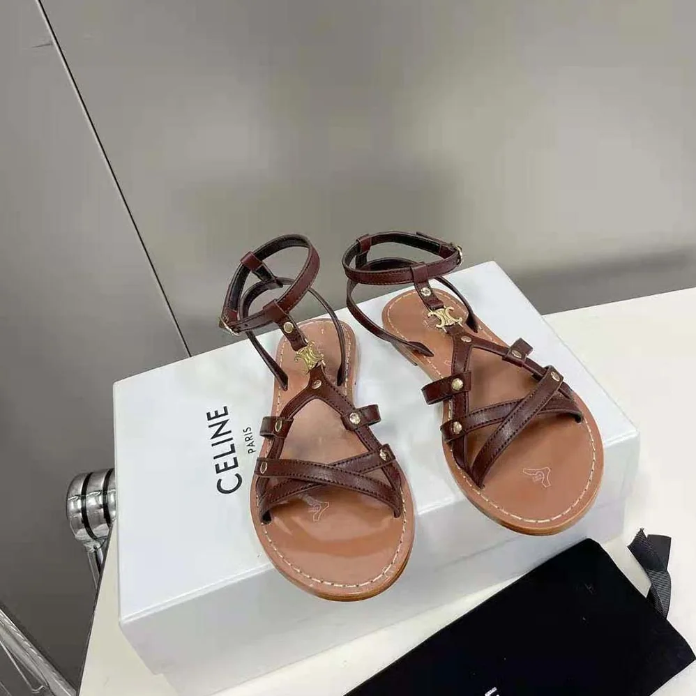 Celine Taillat Triomphe Sandal in Vegetable for Women in Tanned Calfskin