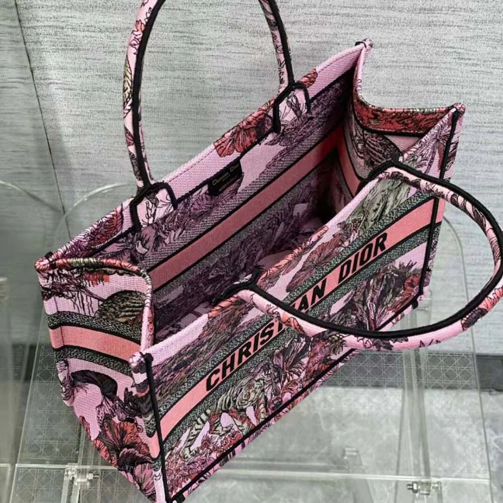 Dior Large Dior Book Tote Pink Multicolor Toile de Jouy Voyage Embroidery for Women