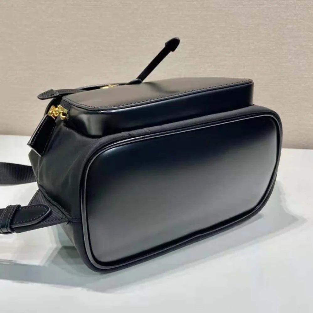 Prada Re-Nylon and Brushed Leather Backpack for Women in Black